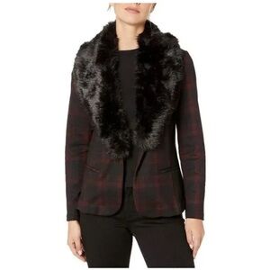 Liverpool Los Angeles Plaid Detachable Vegan Black Fur Collar Blazer Women’s XL
